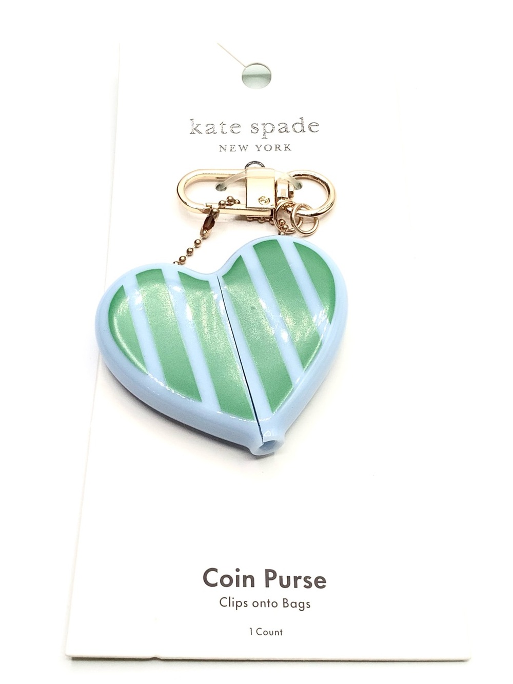 kate spade Heart Coin Purse Bag Charm in Green and Light Blue - NWT